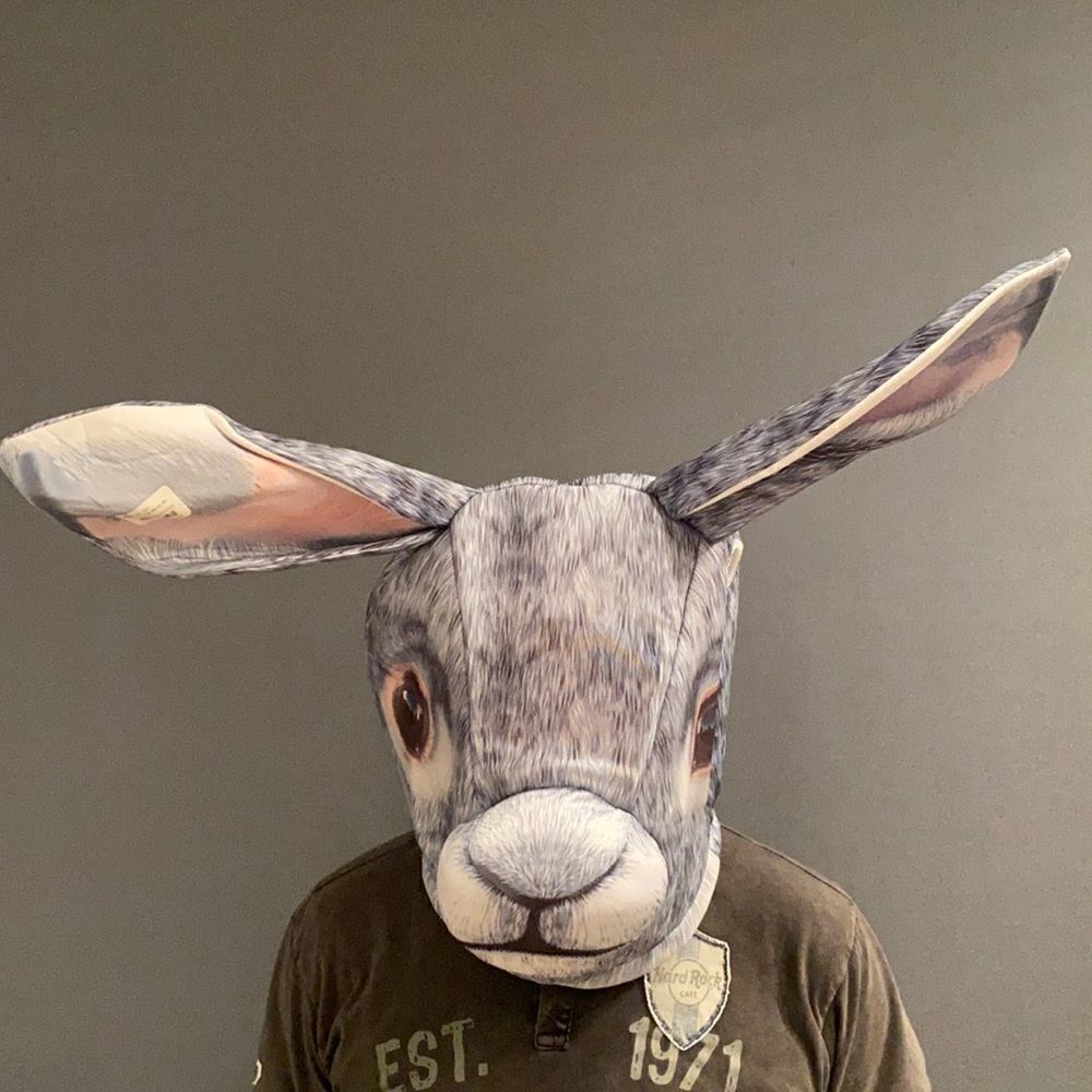 Adult Rabbit Head Halloween Costume Mask One Size Fits Most NWOT